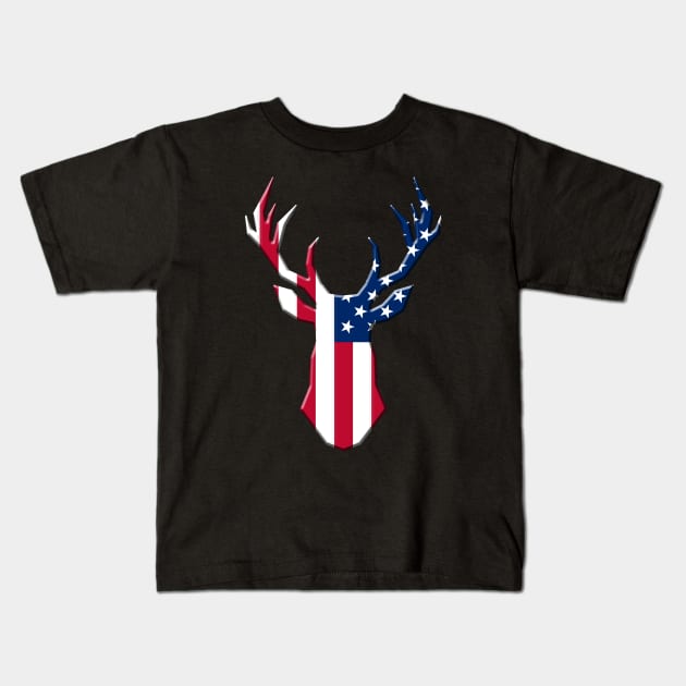 USA Flag Deer Hunting Emblem American Hunters Gift Kids T-Shirt by HypeProjecT